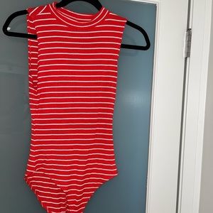 Red mock neck bodysuit